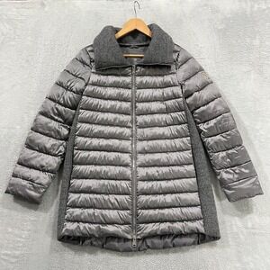 Bernardo Puffer Jacket Women Small EcoPlume Hooded Quilted Gray Insulated Winter